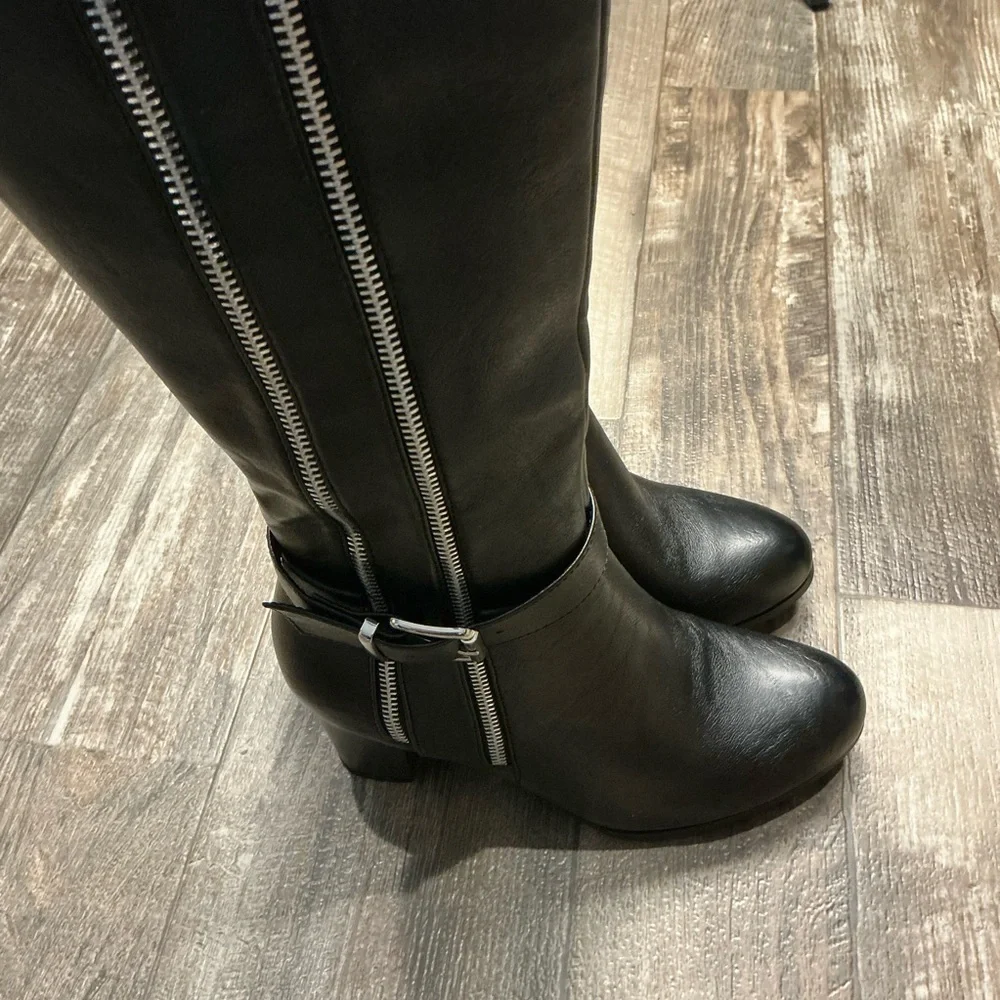 New York & Company Black Over-the-Knee Block Heel Boots with Dual Zippers Size 8